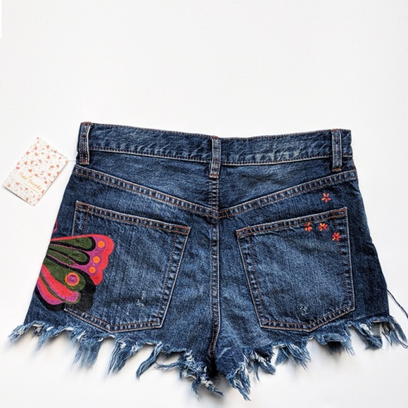 Free People Fields Sun Painted Denim Jean Shorts - Picture 7 of 9